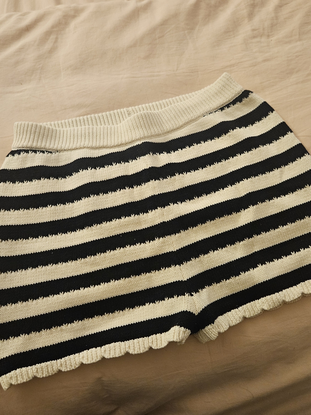 Altar'd State Black and Cream Striped High-Waist Knit Shorts